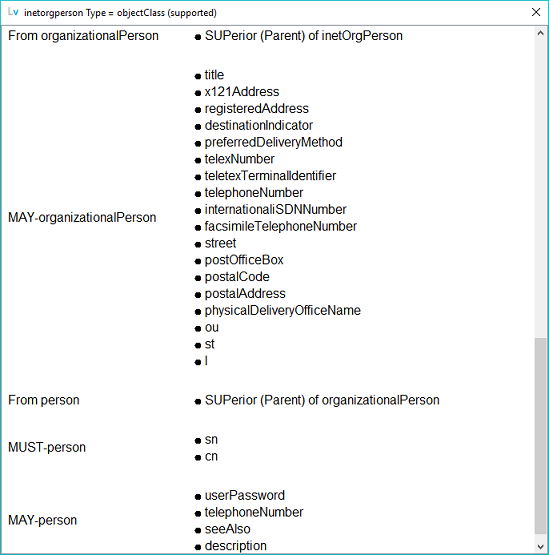 LDAP Object Definition objectClass window